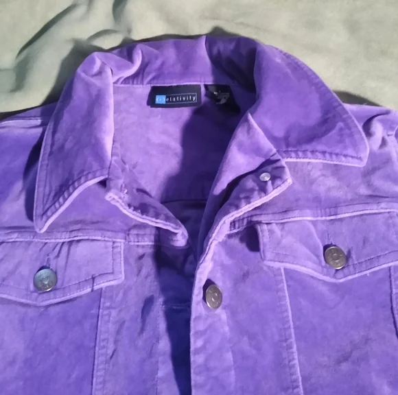 Purple "Velvet" Jacket Trucker Profile Size Large Brand Is (r)relativity EUC - Picture 3 of 13